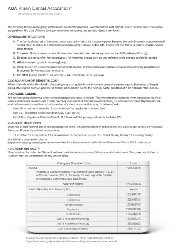 ADA Dental Claim Form 2024 Stockchecks 2500 White Insurance Claim-1