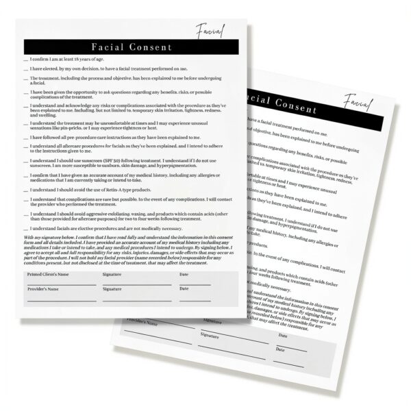 Facial Intake Consent & Aftercare Forms 75 Pack Lashicorn 8.5x11-2