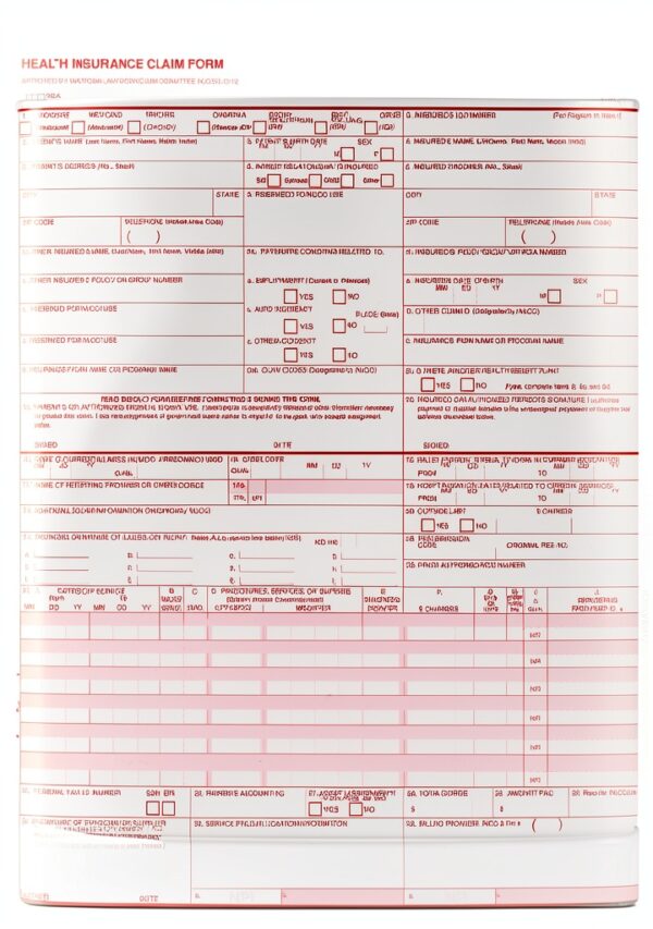 CMS 1500 Health Insurance Claim Form HCF Ream 100 Red Foldable Paper-0